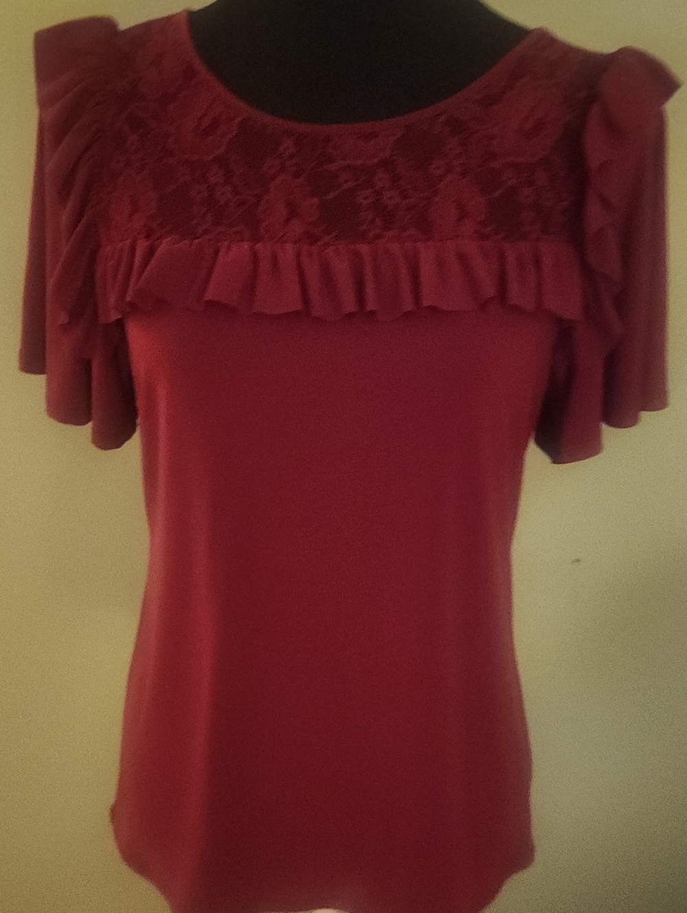 Ivanka Trump Red Lace Yoke Ruffle Sleeve Top
